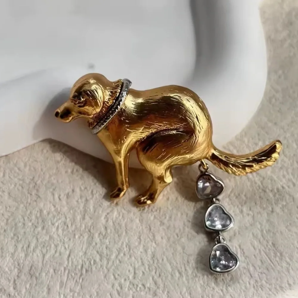 Pooping Gold Dog Brooch